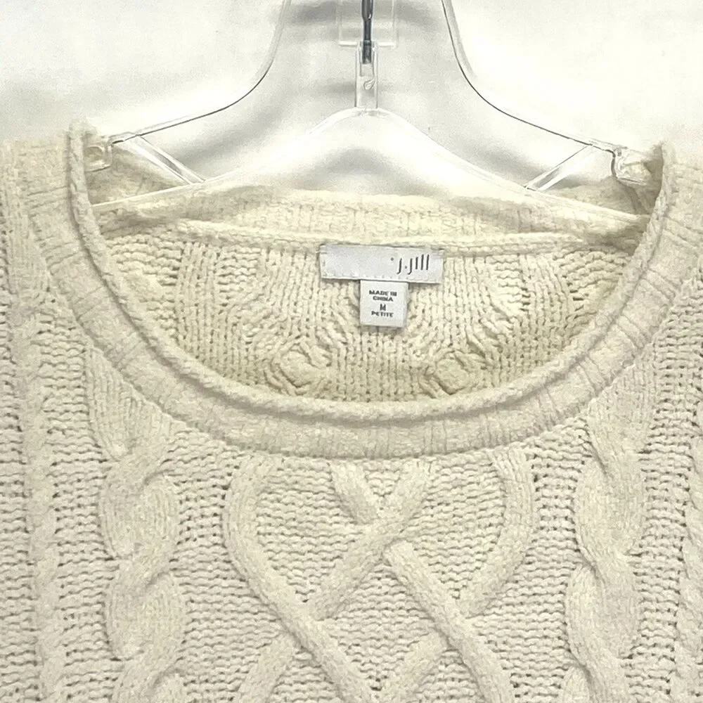 J.JILL Cable Knit Fisherman Chenille Sweater Cream Women's Sz Medium P Old Money